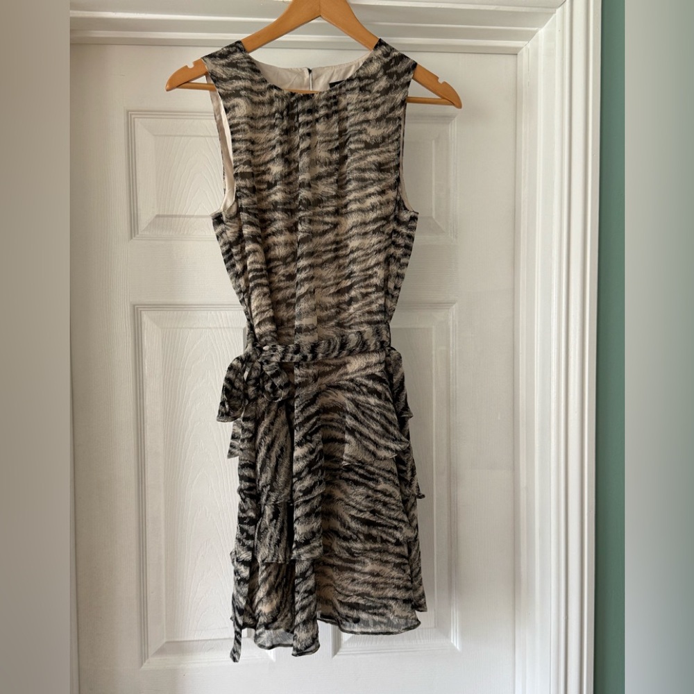Express Black and White Ruffled Tie Front Mini Dress